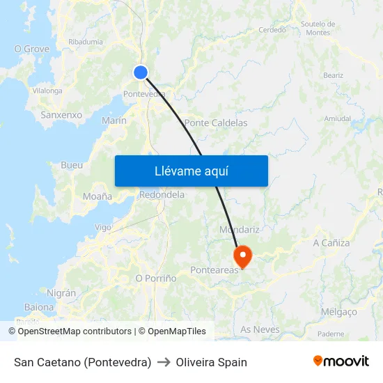 San Caetano (Pontevedra) to Oliveira Spain map