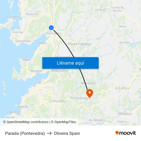 Parada (Pontevedra) to Oliveira Spain map