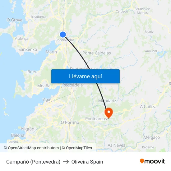 Campañó (Pontevedra) to Oliveira Spain map