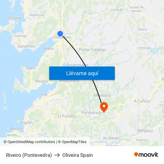 Riveiro (Pontevedra) to Oliveira Spain map