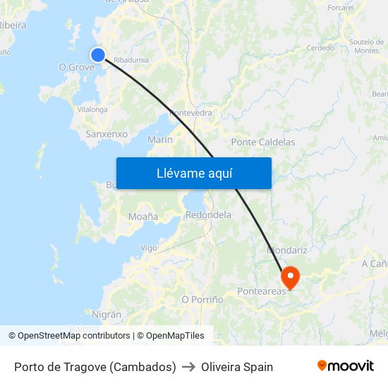 Porto de Tragove (Cambados) to Oliveira Spain map