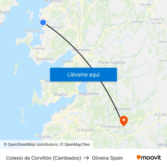 Colexio de Corvillón (Cambados) to Oliveira Spain map