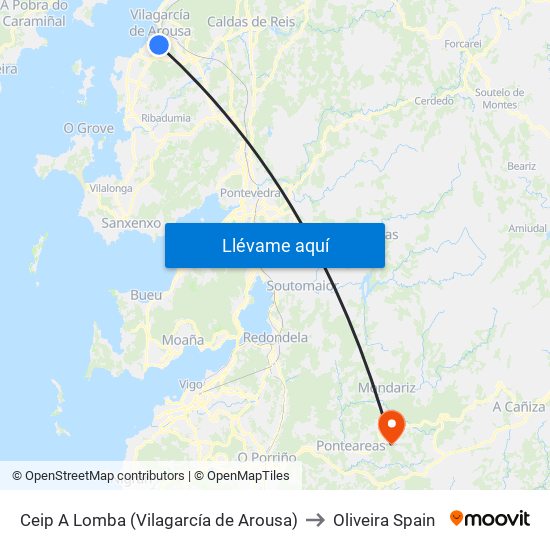 Ceip A Lomba (Vilagarcía de Arousa) to Oliveira Spain map