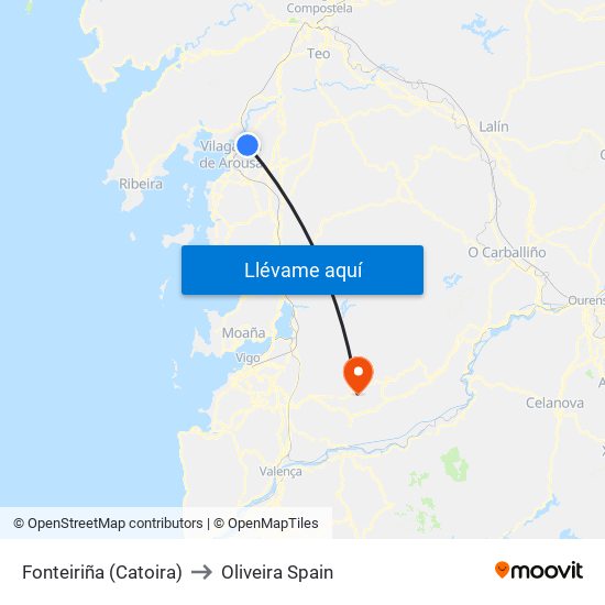 Fonteiriña (Catoira) to Oliveira Spain map