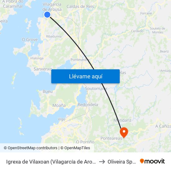 Igrexa de Vilaxoan (Vilagarcía de Arousa) to Oliveira Spain map