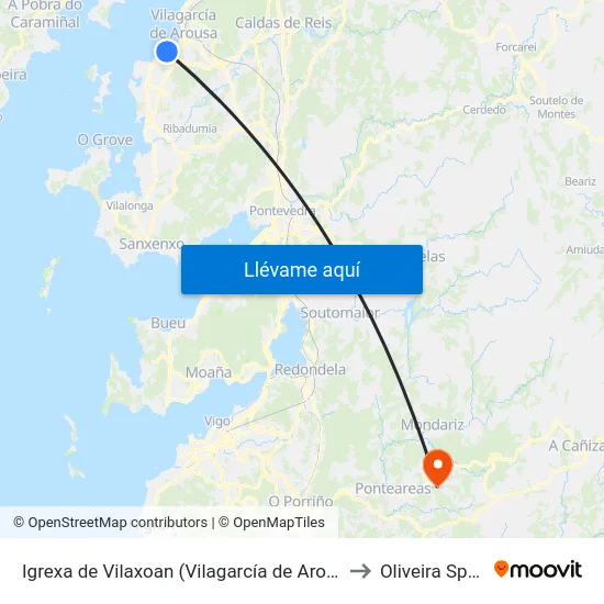 Igrexa de Vilaxoan (Vilagarcía de Arousa) to Oliveira Spain map