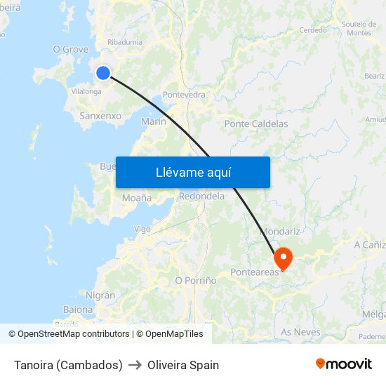 Tanoira (Cambados) to Oliveira Spain map