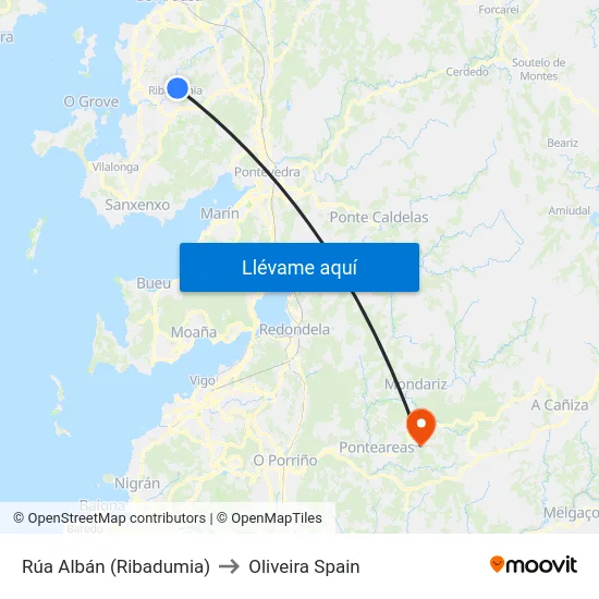 Rúa Albán (Ribadumia) to Oliveira Spain map