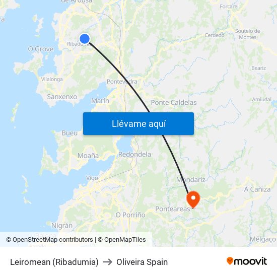 Leiromean (Ribadumia) to Oliveira Spain map