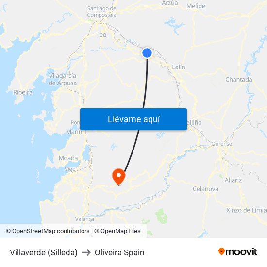 Villaverde (Silleda) to Oliveira Spain map