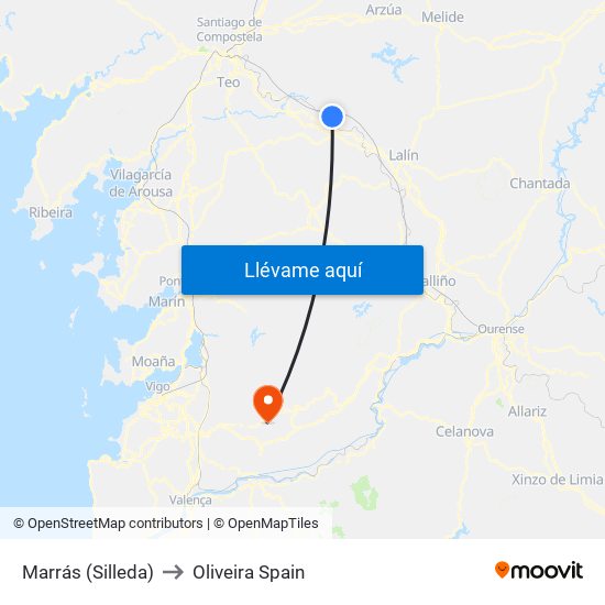Marrás (Silleda) to Oliveira Spain map