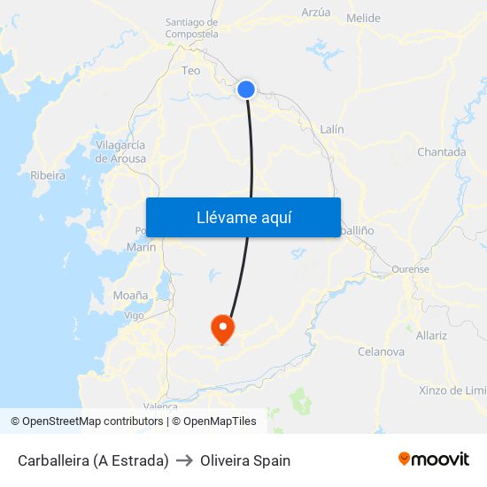 Carballeira (A Estrada) to Oliveira Spain map
