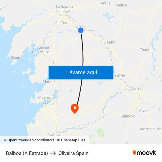 Balboa (A Estrada) to Oliveira Spain map