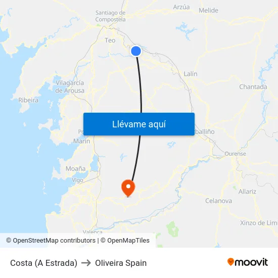 Costa (A Estrada) to Oliveira Spain map