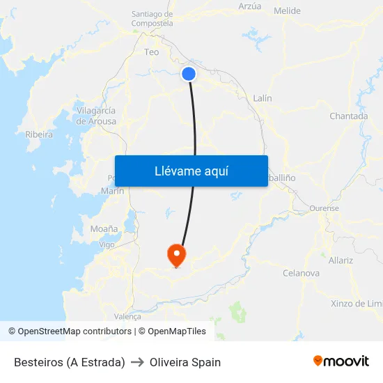 Besteiros (A Estrada) to Oliveira Spain map