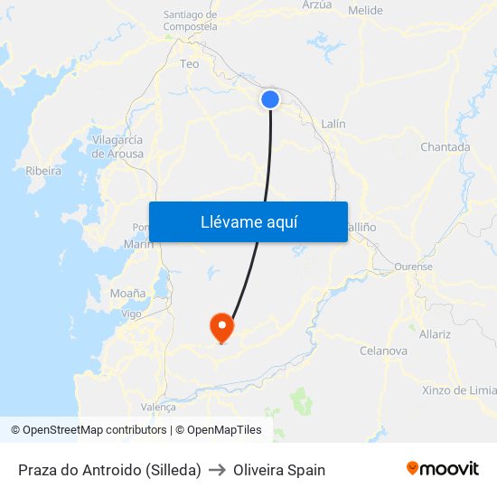Praza do Antroido (Silleda) to Oliveira Spain map