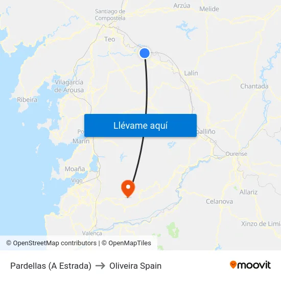 Pardellas (A Estrada) to Oliveira Spain map
