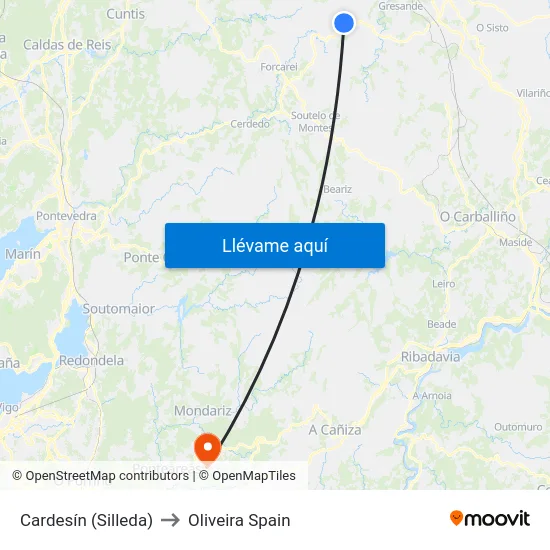 Cardesín (Silleda) to Oliveira Spain map