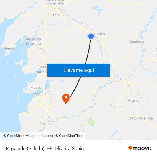 Regalade (Silleda) to Oliveira Spain map