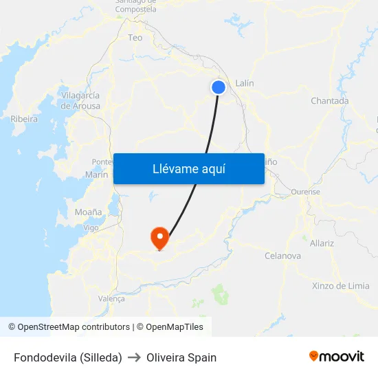 Fondodevila (Silleda) to Oliveira Spain map