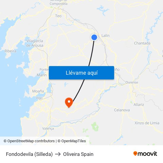 Fondodevila (Silleda) to Oliveira Spain map