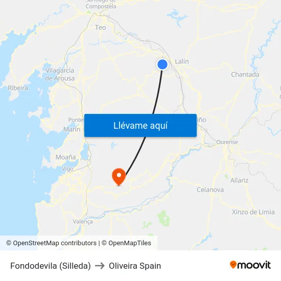 Fondodevila (Silleda) to Oliveira Spain map