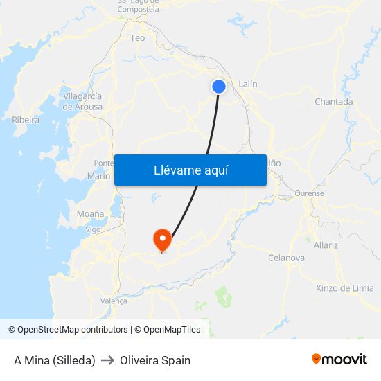 A Mina (Silleda) to Oliveira Spain map