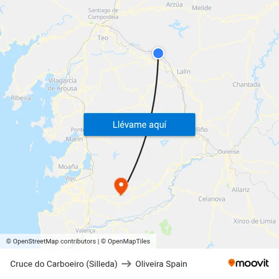 Cruce do Carboeiro (Silleda) to Oliveira Spain map
