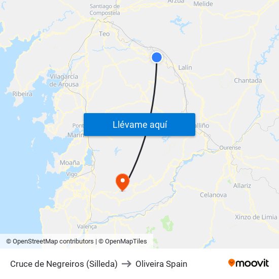 Cruce de Negreiros (Silleda) to Oliveira Spain map