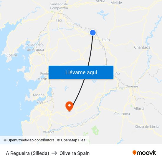 A Regueira (Silleda) to Oliveira Spain map