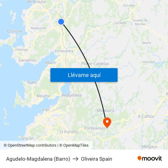Agudelo-Magdalena (Barro) to Oliveira Spain map