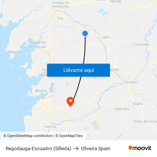 Regodauga-Escuadro (Silleda) to Oliveira Spain map
