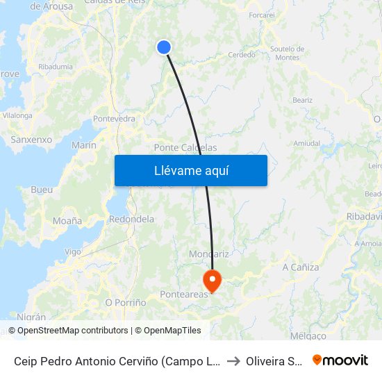Ceip Pedro Antonio Cerviño (Campo Lameiro) to Oliveira Spain map