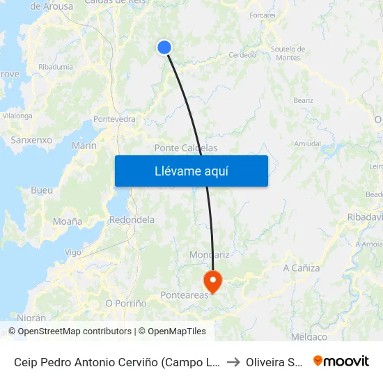 Ceip Pedro Antonio Cerviño (Campo Lameiro) to Oliveira Spain map