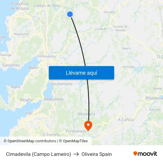 Cimadevila (Campo Lameiro) to Oliveira Spain map