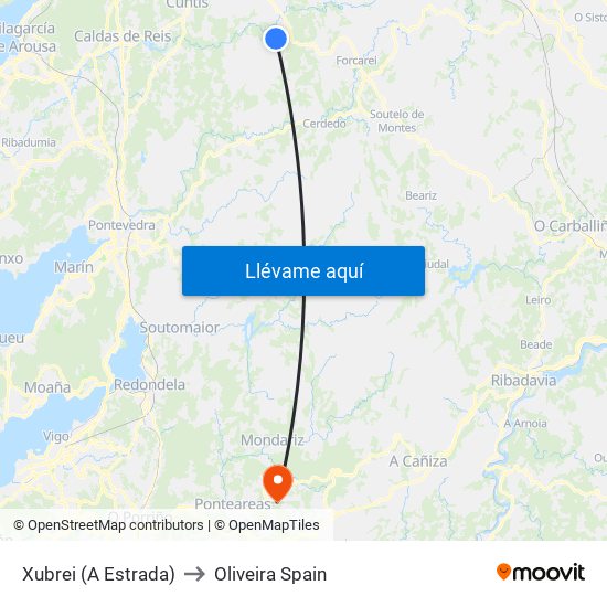 Xubrei (A Estrada) to Oliveira Spain map