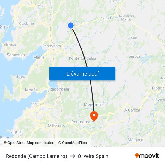 Redonde (Campo Lameiro) to Oliveira Spain map