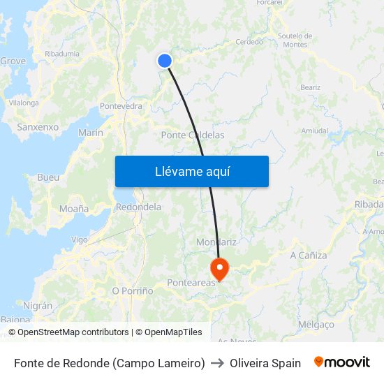 Fonte de Redonde (Campo Lameiro) to Oliveira Spain map