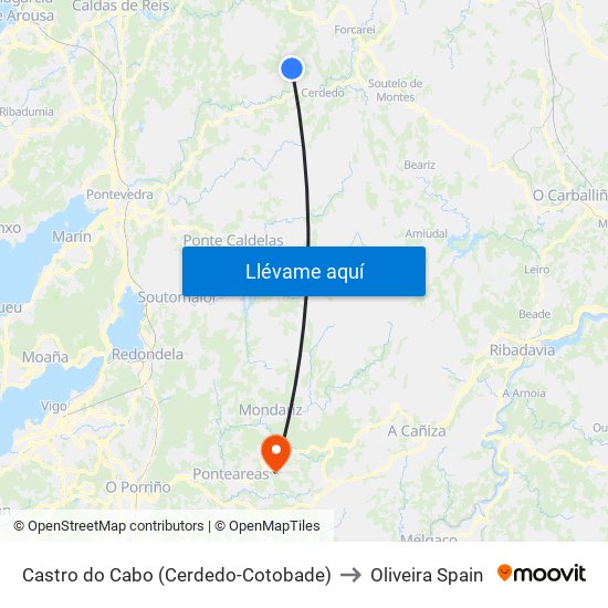 Castro do Cabo (Cerdedo-Cotobade) to Oliveira Spain map