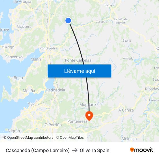 Cascaneda (Campo Lameiro) to Oliveira Spain map