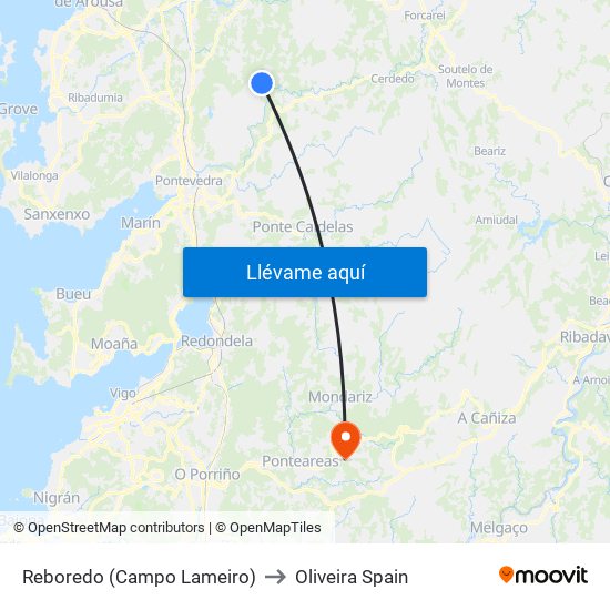 Reboredo (Campo Lameiro) to Oliveira Spain map