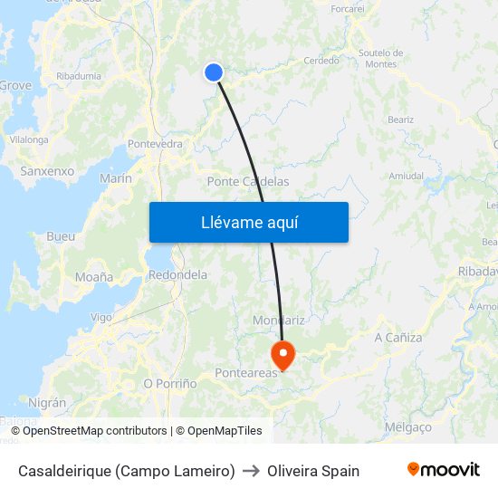 Casaldeirique (Campo Lameiro) to Oliveira Spain map