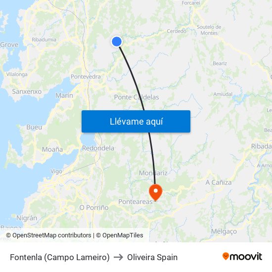 Fontenla (Campo Lameiro) to Oliveira Spain map