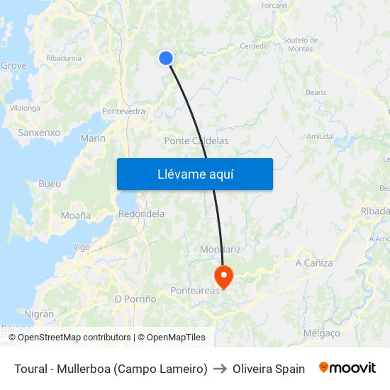 Toural - Mullerboa (Campo Lameiro) to Oliveira Spain map