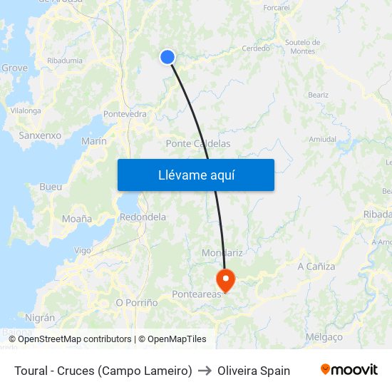 Toural - Cruces (Campo Lameiro) to Oliveira Spain map