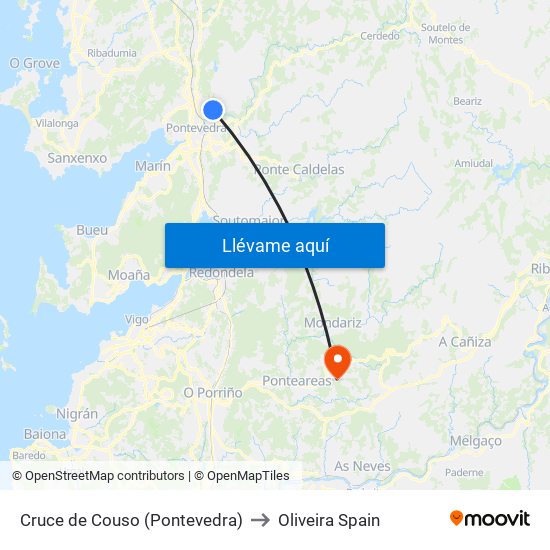 Cruce de Couso (Pontevedra) to Oliveira Spain map
