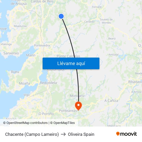 Chacente (Campo Lameiro) to Oliveira Spain map