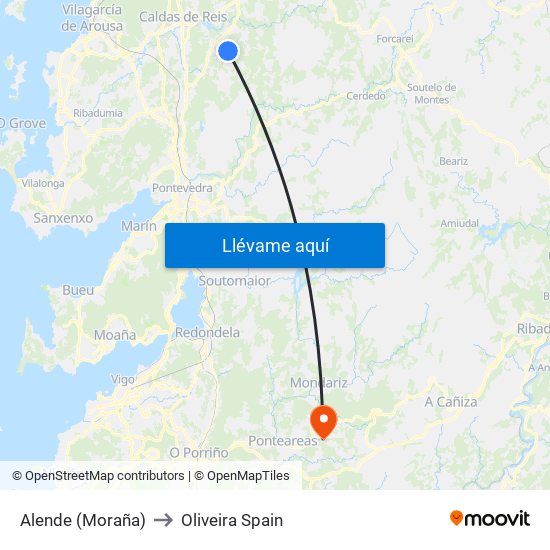 Alende (Moraña) to Oliveira Spain map
