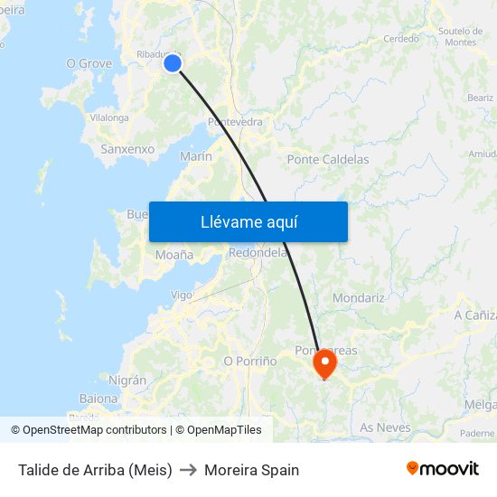 Talide de Arriba (Meis) to Moreira Spain map