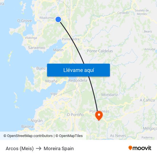 Arcos (Meis) to Moreira Spain map